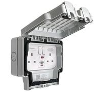 Double Outdoor RCD Switched Socket 2 Gang, IP66, Wall Mounted, Grey ODSRCD1