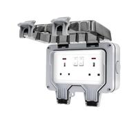Double Outdoor Socket, IP66 Waterproof Outdoor Plug Sockets with 13Amp 2 Gang Outside Plug Socket, Switch Indicator Light Garden Wall Electrical Outlet Cover Box for Garden, Garage, Yard (No Cable)