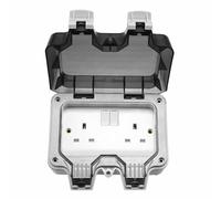 Double Outdoor Socket, Outdoor Plug Sockets Waterproof IP66, 13Amp 2 Gang Outside Plug Socket Waterproof, Switch Indicator Light Garden Wall Electrical Outlet Cover Box