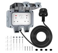 Double Outdoor Socket Waterproof 3M Extension Lead, IP66 13A 2 Gang | Weatherproof Outside Plug Socket with a Switched Wall Outlet and Storm Cover Box for Garden and Exterior Power Use