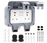 Double Outdoor Socket Waterproof Outside Plug Socket, IP66 13A 2 Gang | Weatherproof Wall Electrical Outlet with a Storm Cover and Two Switched Power Sockets for Reliable Outdoor Use