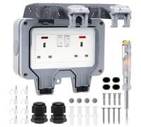 Double Outdoor Socket Waterproof Outside Plug Socket Weatherproof IP66 Wall Electrical Outlet 13Amp 2Gang Storm Switched Power Socket