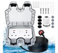 Double Outdoor Socket with 3m Extension Lead, Outdoor Plug Sockets IP66 Waterproof Wall Garden 13 Amp 2 Gang Storm Switched Socket Outside Power Plug Sockets Electrical Outlet Cover Box (Grey)