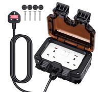 Double Outdoor Socket with 3m Extension Lead, Outdoor Plug Sockets IP66 Waterproof Wall Garden 13 Amp 2 Gang Storm Switched Socket Outside Power Plug Sockets Electrical Outlet Cover Box (Black)