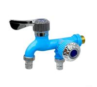 Double Outlet 1/2 Inch Washing Machine Adapter with Extended Spool and Explosion Proof Plastic Housing (Blue)