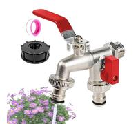 Double Outlet Garden Tap, Outdoor Tap Gardens Hose Splitter, Rust-Resistant Metal Irrigation Parts, Multifunctional 2 Way Faucet Connector for Garden Outdoors Balcony Courtyard