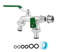 Double Outlet Garden Tap Outside Tap Universal 3/4 and 1/2 inch, Brass Alloy Double Outdoor Water Tap Garden Hose Tap with Double Hose Connectors Rust and Frost Resistant