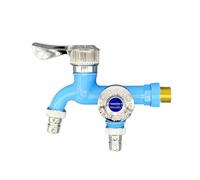 Double Outlet Water Tap with Dual Control for Bathroom Garden Hose 1/2" Plastic Connector Universal Interface (Blue)