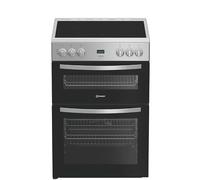 Indesit IDE6VDCS1 600mm Double Electric Cooker Ceramic Hob Silver