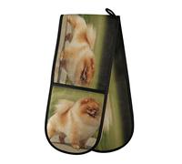 Double Oven Glove Cute Pomeranian Dog Heat Resistant Double Ovens Mitt Modern Cooking Gloves Potholders