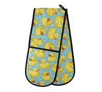 Double Oven Glove Cute Yellow Ducks Heat Resistant Double Ovens Mitt Modern Cooking Gloves Potholders