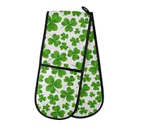 Double Oven Glove Green Shamrocks Lucky Clover Heat Resistant Double Ovens Mitt Modern Cooking Gloves Potholders