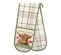 Double Oven Glove - Heat Resistant, Quilted Cotton Mitts - Kitchen Gauntlet for Baking, Cooking & Grilling (HIGHLAND COW)