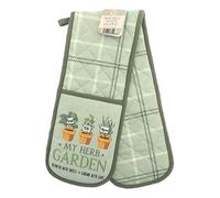 Double Oven Glove - Heat Resistant, Quilted Cotton Mitts - Kitchen Gauntlet for Baking, Cooking & Grilling (HERB GARDEN)