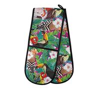 Double Oven Glove Mitts Tropical Palm Leaves Toucan Parrot Heat Resistant Pot Holders for Home Kitchen Cooking Baking Outdoor BBQ