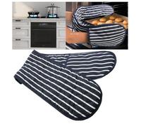 Double Oven Gloves 18×90 cm - Black Quilted Heat Resistant Kitchen Mitts & Potholders for Cooking, Baking & BBQ