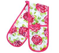 Double Oven Gloves - 84 cm x 18 cm, 1-Piece Oven Mitts for Cooking & Baking - Cotton, Machine Washable at 30° - Kitchen Essentials by Ragged Rose - (Pink Rose)