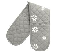 Double Oven Gloves - 84 cm x 18 cm x 1 cm, 1-Piece Oven Mitts for Cooking & Baking - Cotton, Machine Washable at 30° - Kitchen Essentials by Ragged Rose - (Grey Christmas Star)