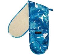 Double Oven Gloves - 84 cm x 18 cm x 1 cm, 1-Piece Oven Mitts for Cooking & Baking - Cotton, Machine Washable at 30° - Kitchen Essentials by Ragged Rose - (Turquoise Palms)