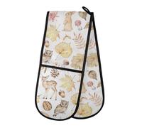 Double Oven Gloves Autumn Cute Woodland Animals Heat Resistant Pot Holder Oven Mitt Gloves for BBQ Cooking Baking Grilling Microwave