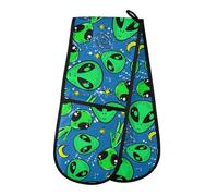 Double Oven Gloves Bright Alien Space Heat Resistant Pot Holder Oven Mitt Gloves for BBQ Cooking Baking Grilling Microwave