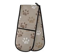 Double Oven Gloves Brown Dog Paws Heat Resistant Pot Holder Oven Mitt Gloves for BBQ Cooking Baking Grilling Microwave
