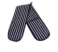 Double Oven Gloves Butcher Stripe Quilted Cooking Pot Holder Heat Resistant Mitt - Navy Blue