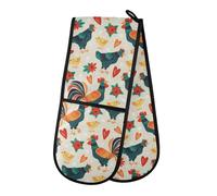 Double Oven Gloves Chickens and Rooster Heat Resistant Pot Holder Oven Mitt Gloves for BBQ Cooking Baking Grilling Microwave