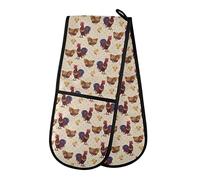 Double Oven Gloves Doodle Rooster Hens and Chickens Heat Resistant Pot Holder Oven Mitt Gloves for BBQ Cooking Baking Grilling Microwave