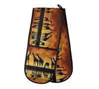 Double Oven Gloves Heat Resistant African Giraffe Double Oven Mitts Pot Holder Heat Protection Oven Gloves for Home Kitchen Baking Cooking BBQ Microwave