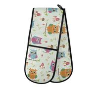 Double Oven Gloves Heat Resistant Cute Owl Mushroom Double Oven Mitts Pot Holder Heat Protection Oven Gloves for Home Kitchen Baking Cooking BBQ Microwave