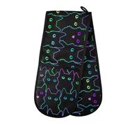 Double Oven Gloves Heat Resistant Funny Black Cat Double Oven Mitts Pot Holder Heat Protection Oven Gloves for Home Kitchen Baking Cooking BBQ Microwave