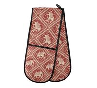 Double Oven Gloves Heat Resistant Indian Elephant Double Oven Mitts Pot Holder Heat Protection Oven Gloves for Home Kitchen Baking Cooking BBQ Microwave