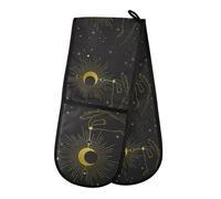 Double Oven Gloves Heat Resistant Moon Alchemy Witch Double Oven Mitts Pot Holder Heat Protection Oven Gloves for Home Kitchen Baking Cooking BBQ Microwave