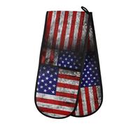 Double Oven Gloves Heat Resistant Usa American Flag Double Oven Mitts Pot Holder Heat Protection Oven Gloves for Home Kitchen Baking Cooking BBQ Microwave