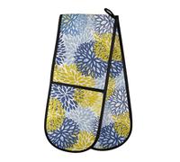 Double Oven Gloves Heat Resistant Yellow Blue Dahlia Double Oven Mitts Pot Holder Heat Protection Oven Gloves for Home Kitchen Baking Cooking BBQ Microwave