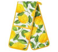 Double Oven Gloves Heat Resistant Yellow Ovens Mitt Cotton Potholders Gloves for Home Cooking Kitchen BBQ - Retro Lemon