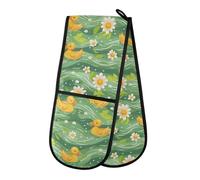 Double Oven Gloves Little Ducks Daisy Flower Heat Resistant Pot Holder Oven Mitt Gloves for BBQ Cooking Baking Grilling Microwave