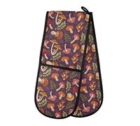 Double Oven Gloves Mushroom Autumn Wild Forest Heat Resistant Pot Holder Oven Mitt Gloves for BBQ Cooking Baking Grilling Microwave