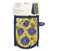 Double Oven Gloves - Organic Cotton - Artistic Blue Flowers Floral Design by Catherine Rowe - Stylish Kitchenware