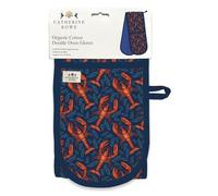 Double Oven Gloves - Organic Cotton - Artistic Lobster Design by Catherine Rowe - Stylish Kitchenware
