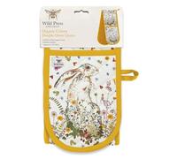 Double Oven Gloves - Organic Cotton - Floral Design - Wildflower Hare and Butterflies - Stylish Kitchenware
