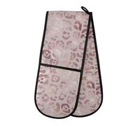 Double Oven Gloves Rose Gold Leopard Print Pink Heat Resistant Pot Holder Oven Mitt Gloves for BBQ Cooking Baking Grilling Microwave