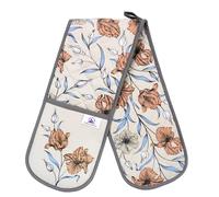 Double Oven Gloves UK: Heat-Resistant Mitts, Heavy-Duty Pot Holders for the Kitchen - Perfect for Farmers, Cooking, and Kitchen Novelty Use (Floral Grey)