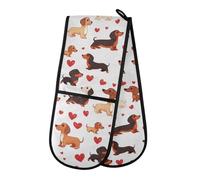 Double Oven Gloves Various Dachshund Dogs Red Hearts Heat Resistant Pot Holder Oven Mitt Gloves for BBQ Cooking Baking Grilling Microwave