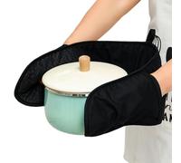 Double Oven Mitt - Potholder Oven Glove, Heat Resistant Extra Long Kitchen Mitts with Connected Design, Protective Cooking Baking Barbecue Grilling Gloves for Home Kitchen, Microwave, Stove