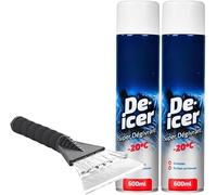 Double Pack De-Icer Spray 600ml with Ice Scraper - Rapid Frost & Ice Remover for Car Windows, Windshield & Mirrors - Winter Driving Essential