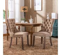 Double Padded Dining Chair, Button-Tufted Upholstery, Decorative Stitching, Solid Rubberwood Frame, Ergonomic Design, Comfortable High-Density Seat Cushion
