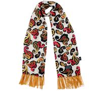 Double Paisley Fringed Rayon Scarf - Gold and Red One Size