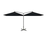 vidaXL Double Garden Parasol with Steel Pole Sunshade Outdoor Umbrella Black